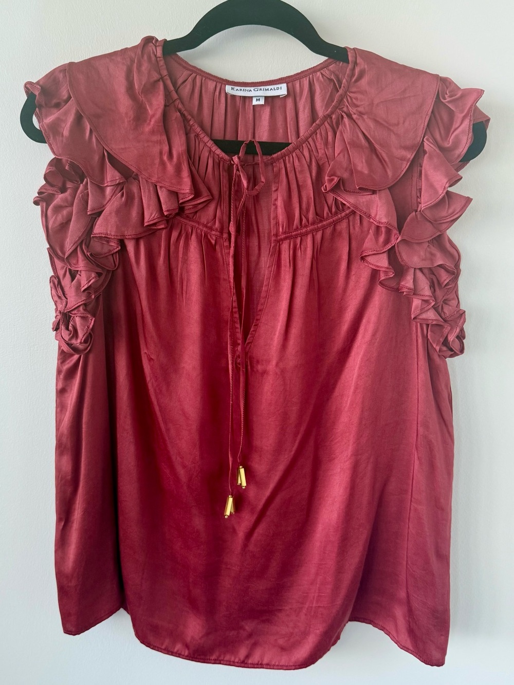 Karina Grimaldi Sabrina Ruffle-Trim Silk Blouse